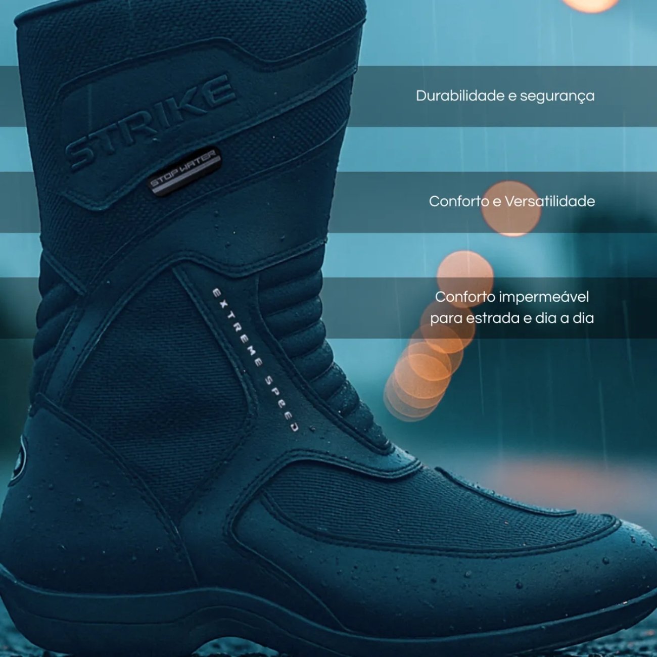 Bota Motociclista Texx Strike V2 Impermeável Preta