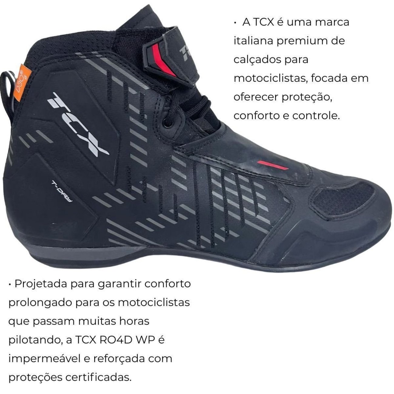 Bota Tcx Tenis Pilotagem Moto Ro4D WP Preta Curta