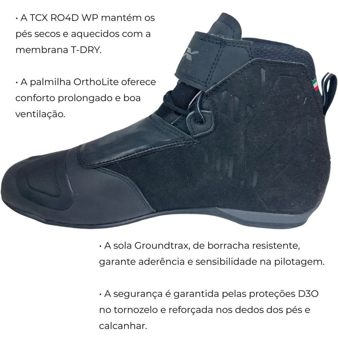 Bota Tcx Tenis Pilotagem Moto Ro4D WP Preta Curta
