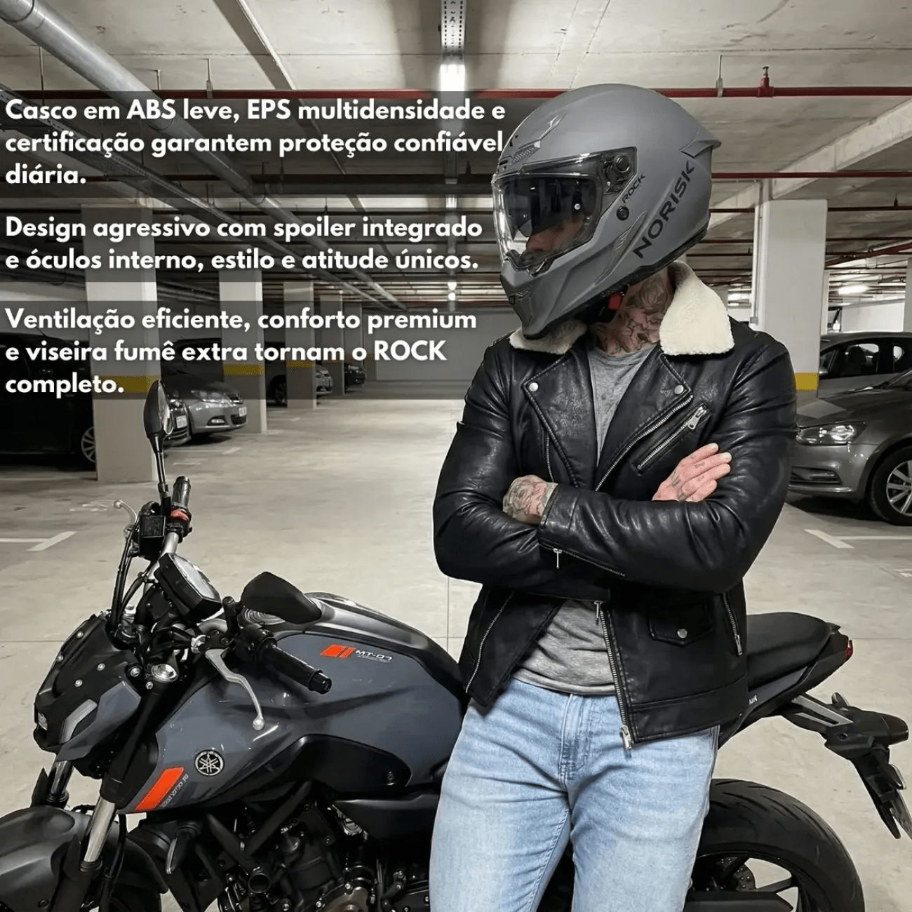 Capacete Fechado Norisk Rock Com Oculos Solar Monocolor Cinza Fosco