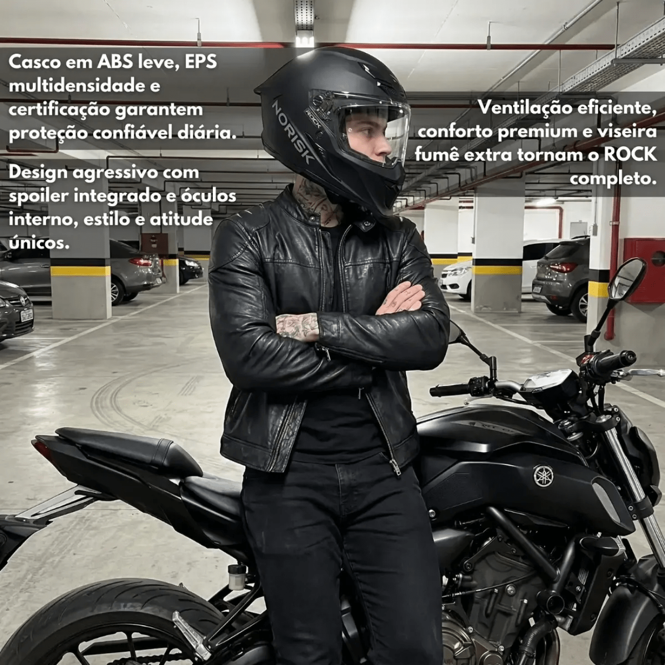 Capacete Fechado Norisk Rock Com Oculos Solar Monocolor Preto Fosco