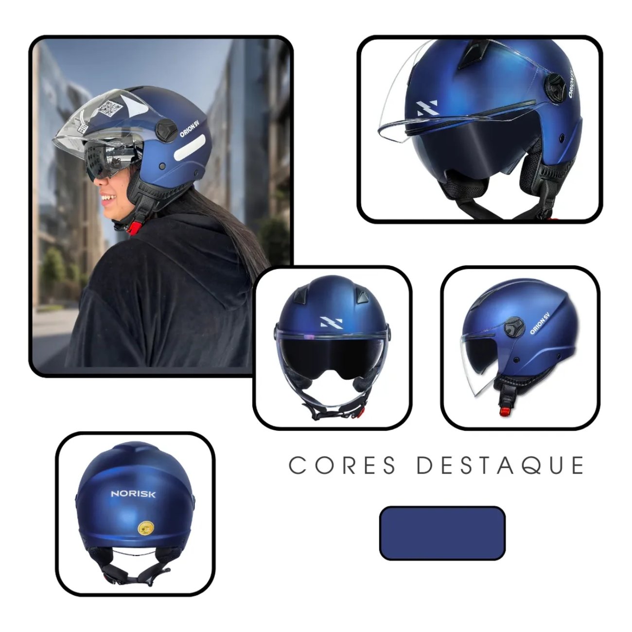 Capacete Aberto Norisk Orion SV Monocolor Azul Fosco Original