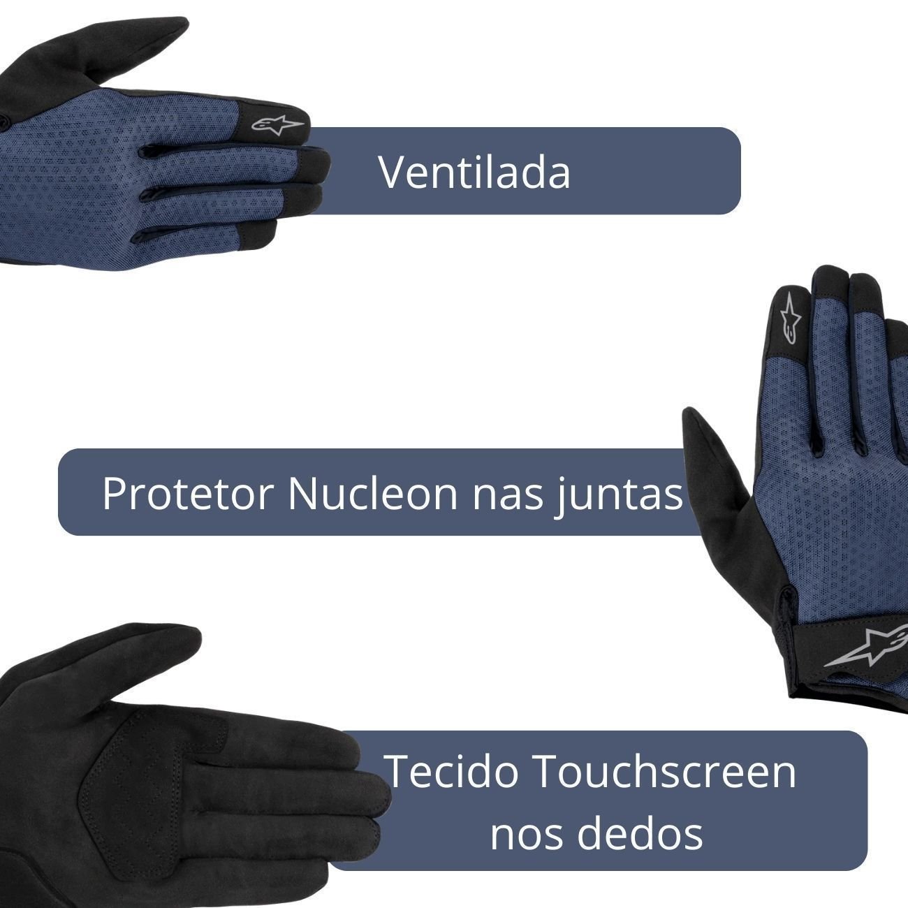 Luva Motociclista Alpinestars Stated Air Azul Escuro Preto