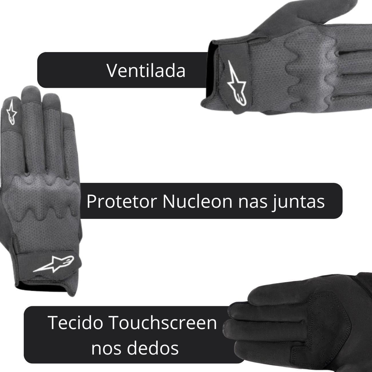 Luva Motociclista Alpinestars Stated Air Preto Prata Original