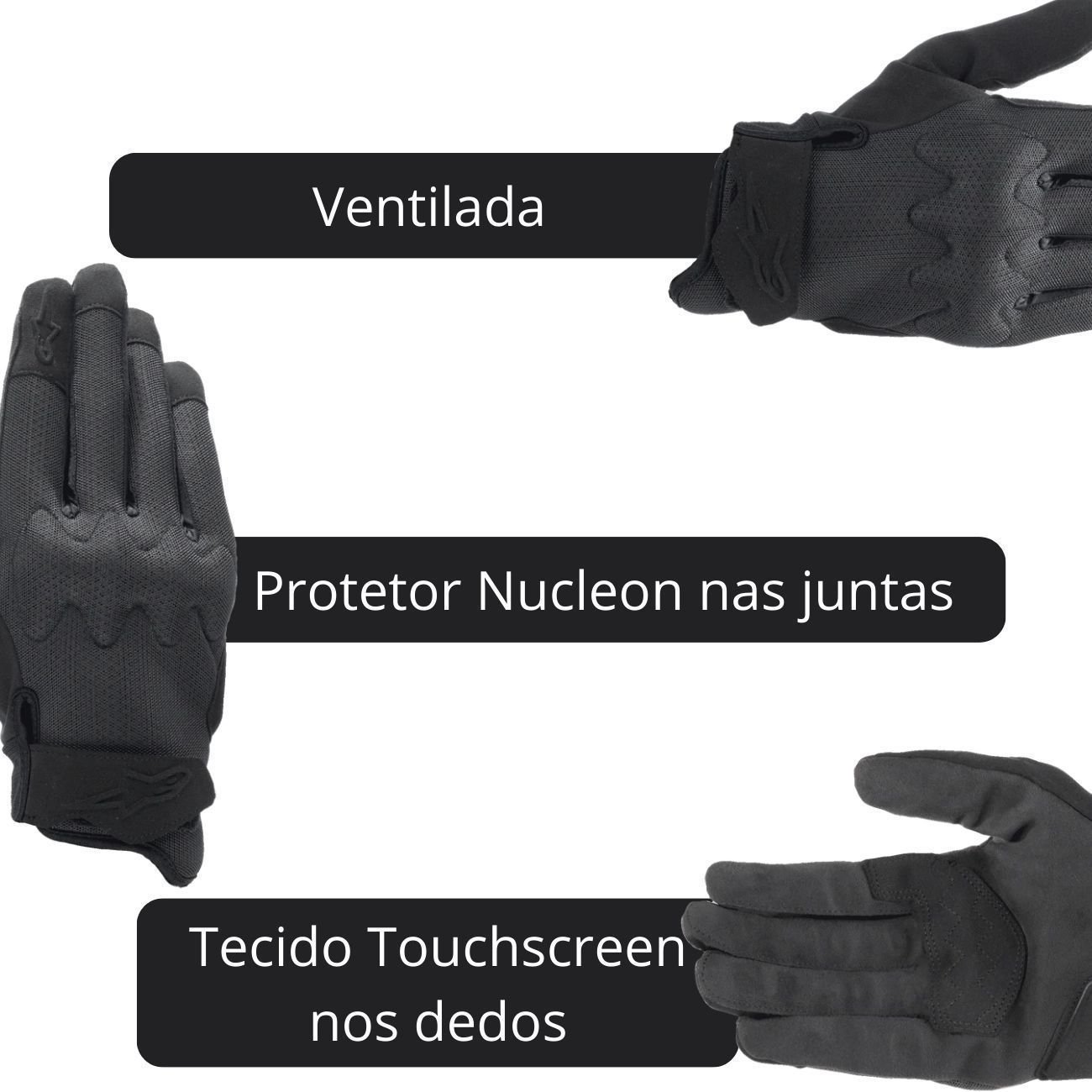 Luva Motociclista Alpinestars Stated Air Preto Preto Original