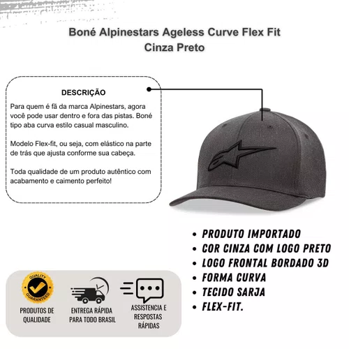 Boné Alpinestars Ageless Curve Ag Flex Fit Cinza Preto