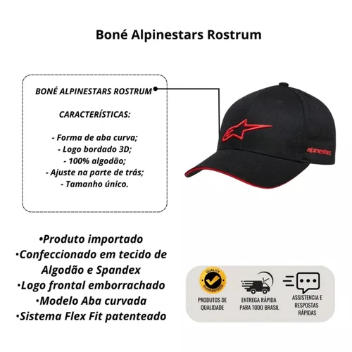 Bone Alpinestars Rostrum Snapback Preto Vermelho