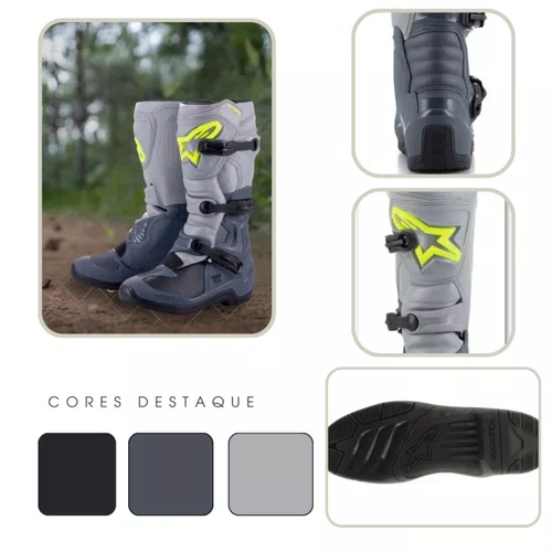 Bota Alpinestars Tech 3 Cinza Escuro Cinza Claro Preto
