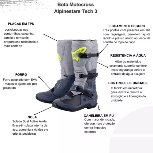Bota Alpinestars Tech 3 Cinza Escuro Cinza Claro Preto