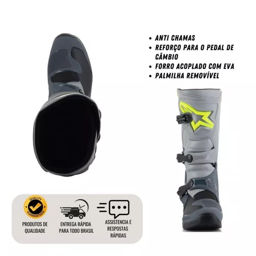 Bota Alpinestars Tech 3 Cinza Escuro Cinza Claro Preto