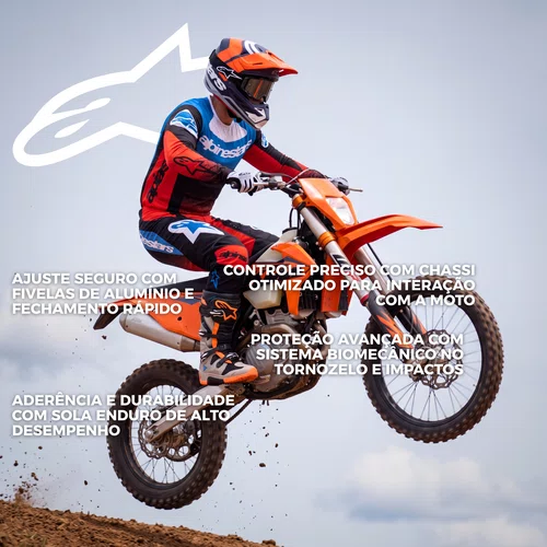 Bota Alpinestars Tech 7 Enduro Preta Cinza Laranja Fluo