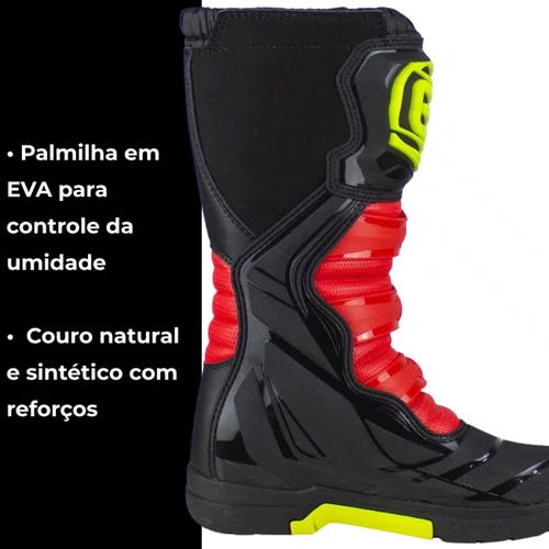 Bota Off Road ASW Image Enduro Preta Vermelha Amarela Fluo