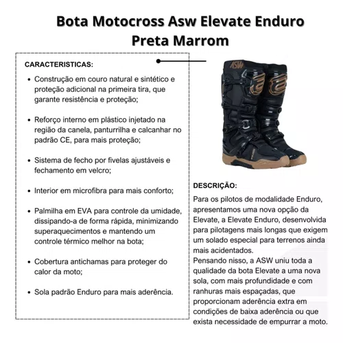 Bota Motocross ASW Image Enduro Preta Marrom