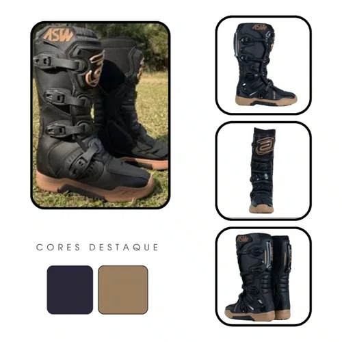 Bota Motocross ASW Image Enduro Preta Marrom