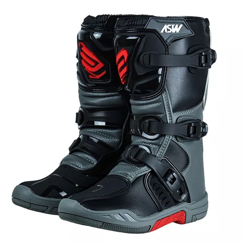 Bota Motocross Infatil Asw Image Kids Preto Cinza Vermelho