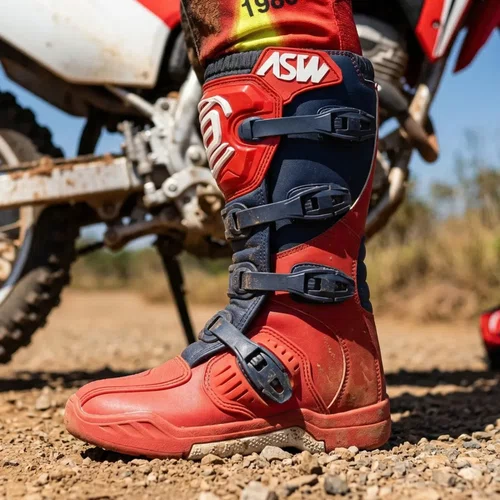 Bota Motocross ASW Image Enduro Vermelho Marinho Branco