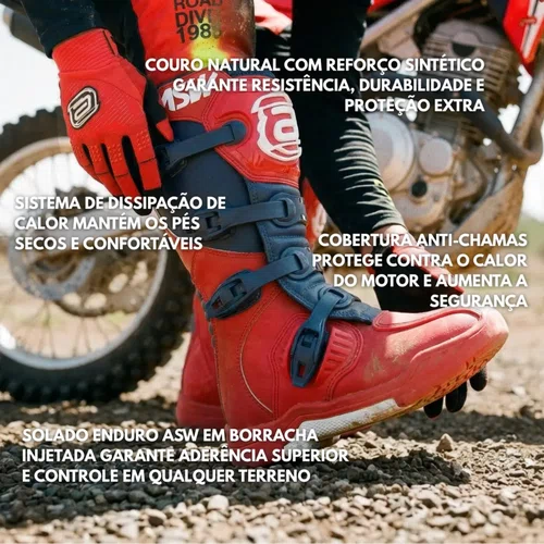 Bota Motocross ASW Image Enduro Vermelho Marinho Branco