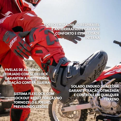 Bota Motocross Leatt 5.5 FlexLock Enduro Vermelha Cinza