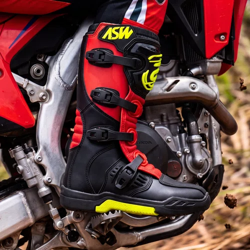 Bota Off Road ASW Image Enduro Preta Vermelha Amarela Fluo