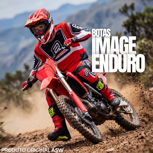Bota Off Road ASW Image Enduro Preta Vermelha Amarela Fluo