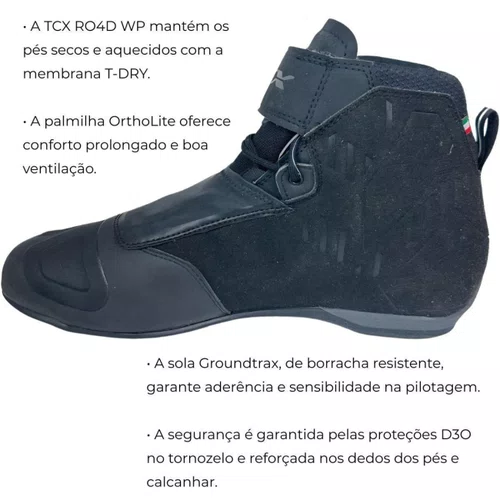 Bota Tcx Tenis Pilotagem Moto Ro4D WP Preta Curta