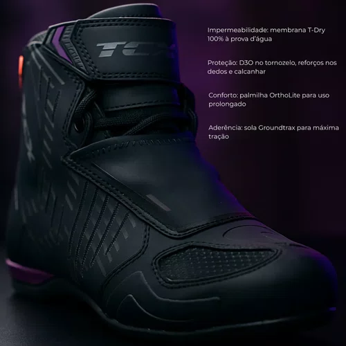 Bota Tcx Tenis Pilotagem Moto Ro4D WP Preta Feminina