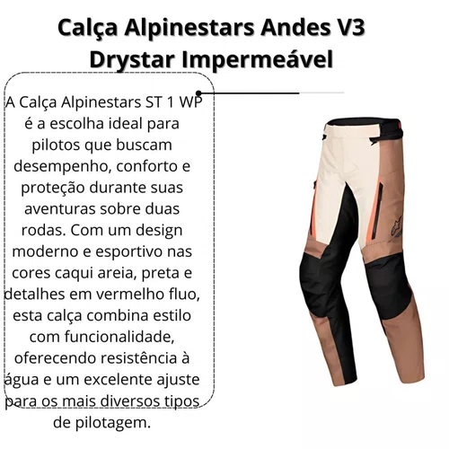Calça Alpinestars ST 1 WP Caqui Areia Preta Vermelha Fluo