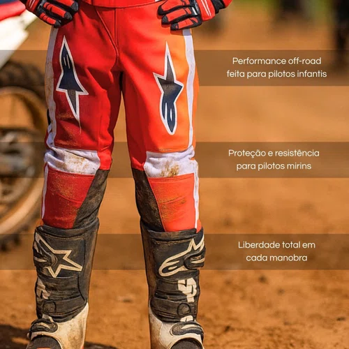 Calça Infantil Alpinestars Youth Fluid Portl Vermelho Cinza Off Road