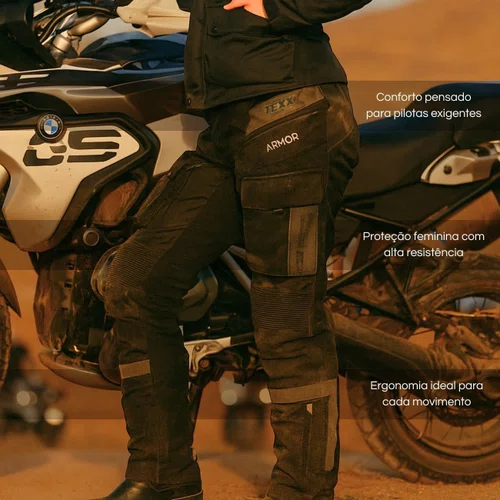 Calça Moto Texx Armor Lady Feminina Impermeável Preta Cinza