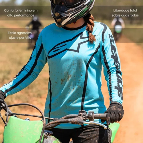 Camisa Alpinestars Stella Fluid Apex Verde Agua Preto Black