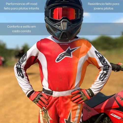 Camisa Alpinestars Youth Fluid Portl Infantil Vermelho Cinza 