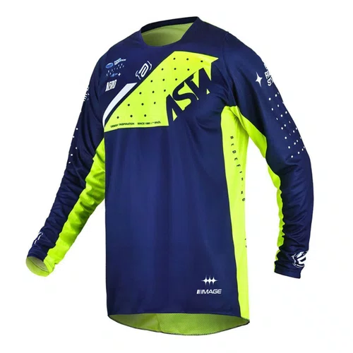 Camisa Motocross ASW Image Karma Azul Marinho Amarelo Fluo