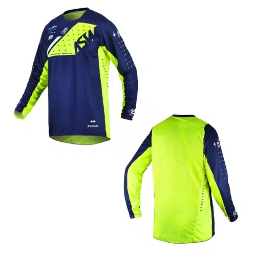 Camisa Motocross ASW Image Karma Azul Marinho Amarelo Fluo