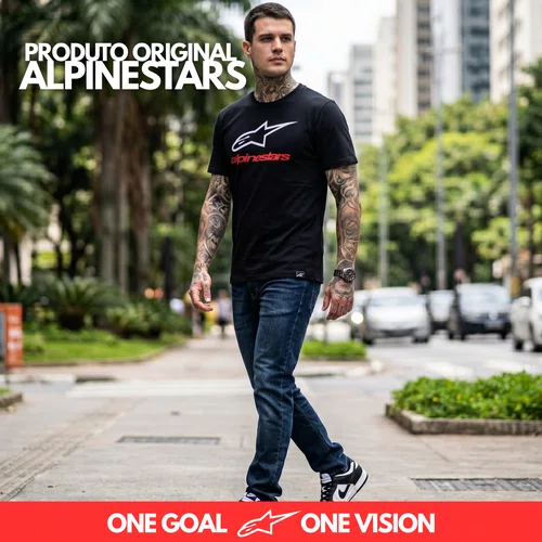Camiseta Alpinestars Always 2.0 Preto Branco Vermelho Básica Confortável