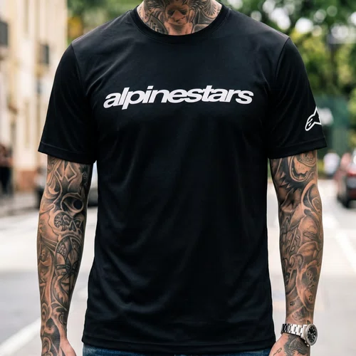 Camiseta Alpinestars Linear Wordmark 2.0 Preto Branco Original