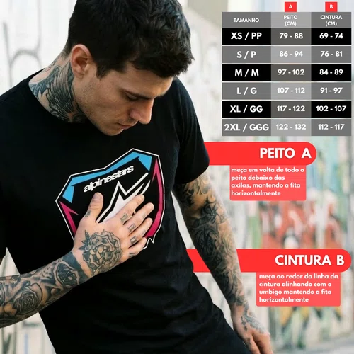 Camiseta Alpinestars Plate Preta manga curta básica casual
