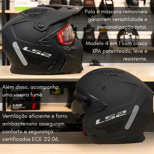 Capacete Aberto Dual LS2 OF606 Drifter Preto Fosco