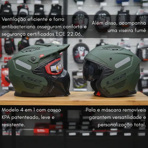 Capacete Aberto LS2 OF606 Drifter 4 em 1 Verde Militar Fosco