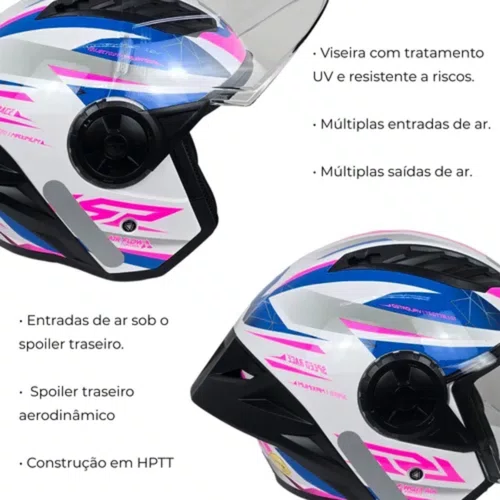 Capacete Aberto LS2 OF616 S Airflow 2 Draze Branco Azul Rosa