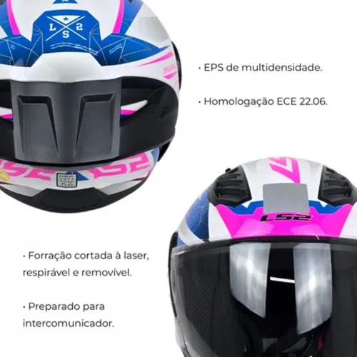 Capacete Aberto LS2 OF616 S Airflow 2 Draze Branco Azul Rosa