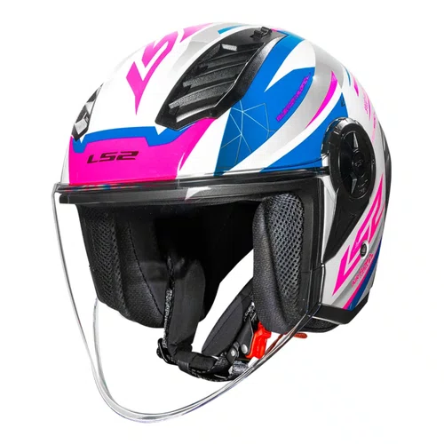 Capacete Aberto LS2 OF616 S Airflow 2 Draze Branco Azul Rosa
