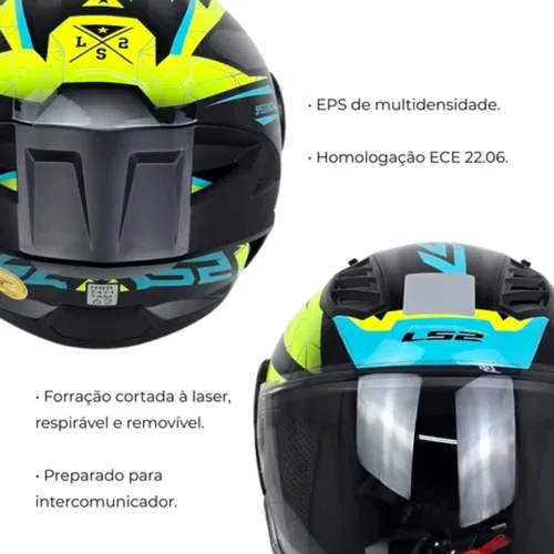 Capacete Aberto LS2 OF616 S Airflow 2 Draze Preto Amarelo