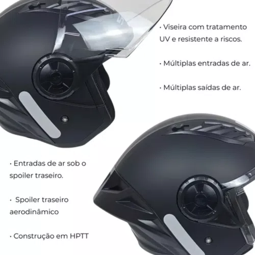 Capacete Aberto LS2 OF616 S Airflow 2 Monocolor Preto Fosco