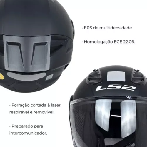 Capacete Aberto LS2 OF616 S Airflow 2 Monocolor Preto Fosco