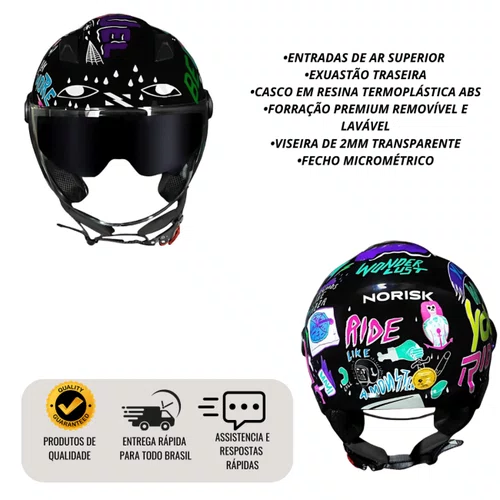Capacete Aberto Norisk Orion SV Free Preto Roxo