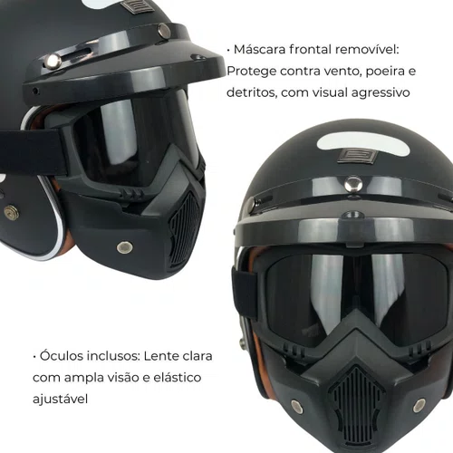 Capacete Aberto Origine Primo Solid Matt Com Palas Oculos Mascara
