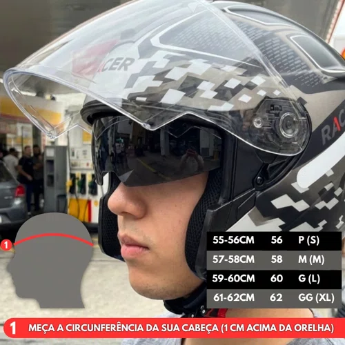 Capacete Aberto Racer1 Rc3 Wind-R Glory Preto Cinza Prata