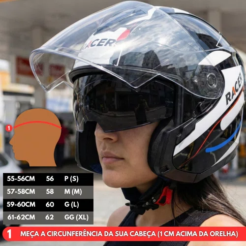 Capacete Aberto Racer1 Rc3 Wind-R Horizon Preto Branco Vermelho Azul