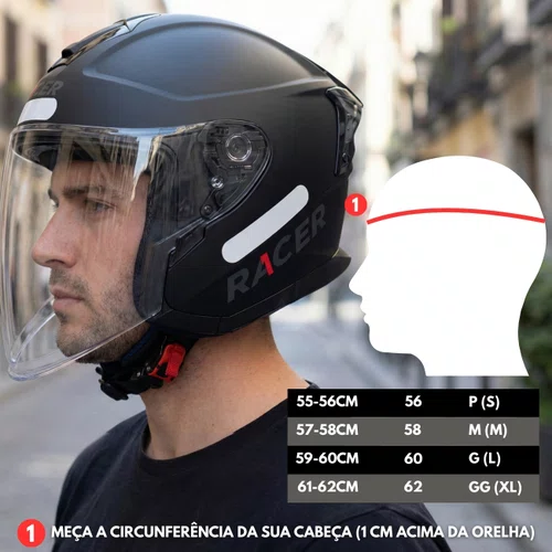 Capacete Aberto Racer1 Rc3 Wind-R Monocolor Preto Fosco