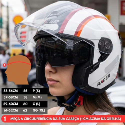 Capacete Aberto Racer1 Rc3 Wind-R Voyager Branco Vinho Preto Laranja